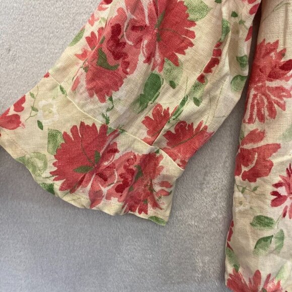 JM Collection 100% Linen Button Up Floral Blouse 18W Pink Easter Bell Sleeve Top - Picture 6 of 13
